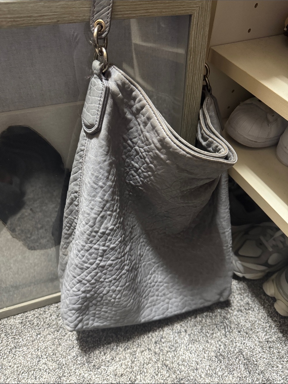 Alexander Wang Pebbled Leather Shoulder Hobo in Light Gray